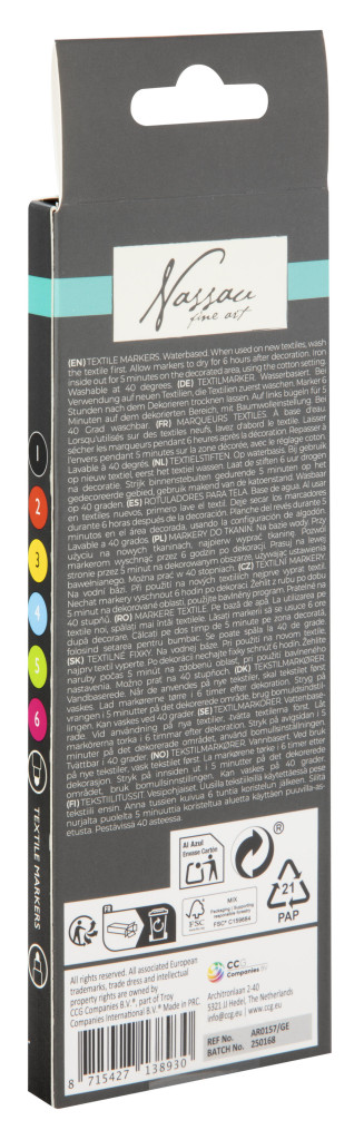 Színes Nassau kétvégű, kimosható textil filctoll 6 db-os - Image 2