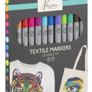 Színes Nassau kétvégű, kimosható textil filctoll 12 db-os