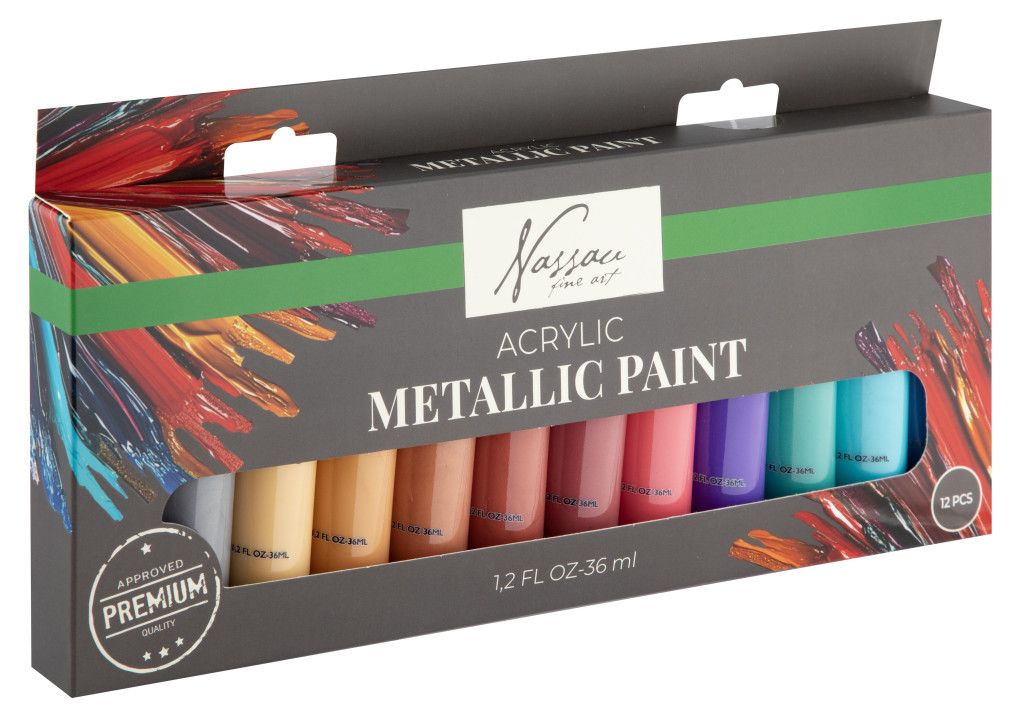 Színes Nassau Metallic akrilfesték szett 12 db-os