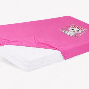 Bébi pamut gumis lepedő 60x120/70x140 - Cica mintával