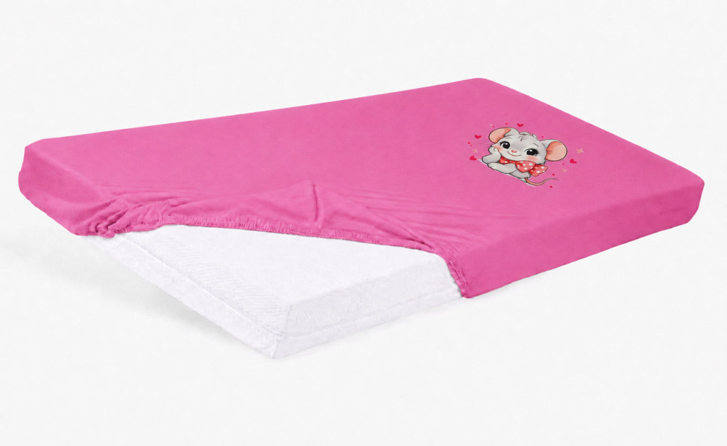 Bébi pamut gumis lepedő 60x120/70x140 - Kisegér mintával
