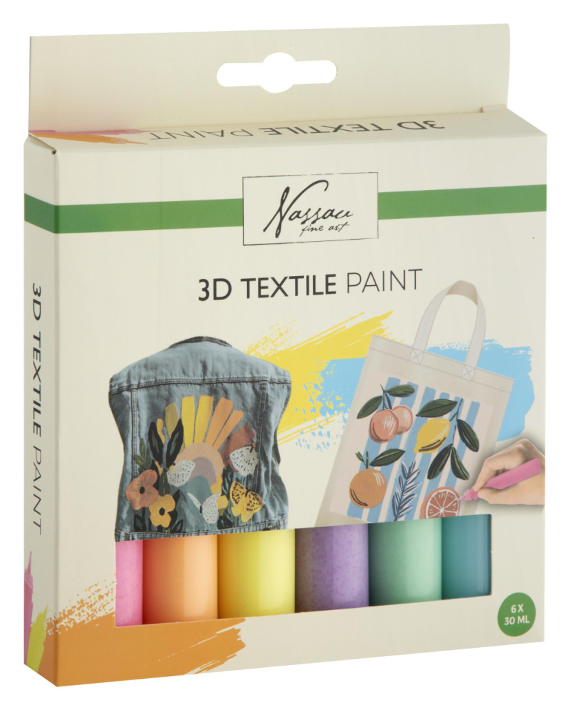 Színes Nassau 3D csillámos textilfesték szett 6 db-os